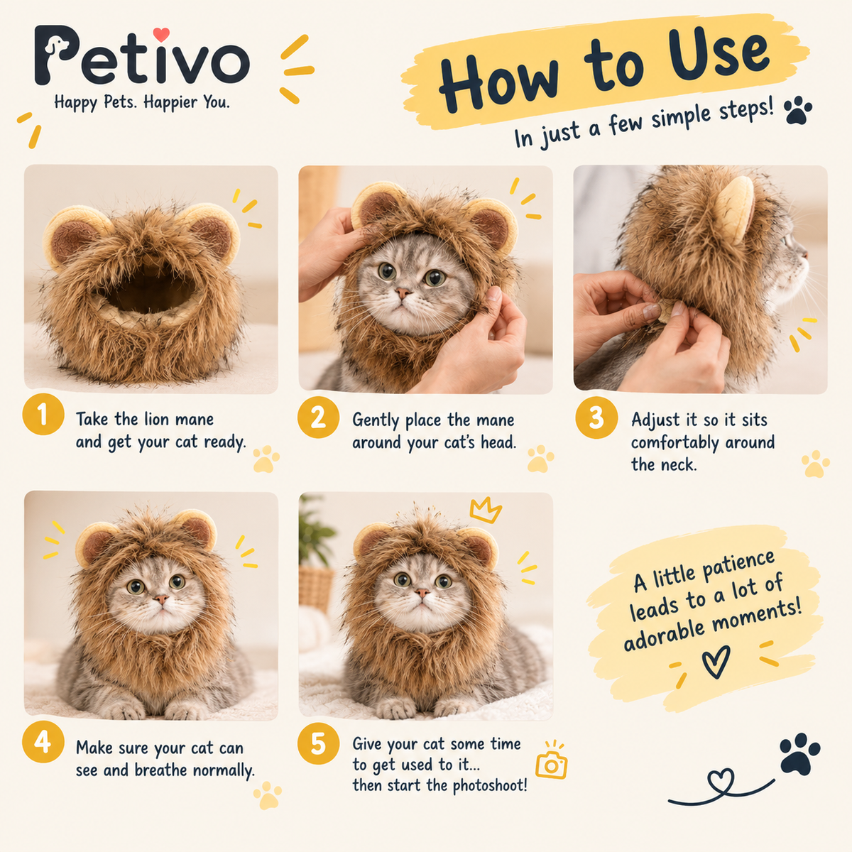 🦁 Petivo Lion Mane Costume for Cats
