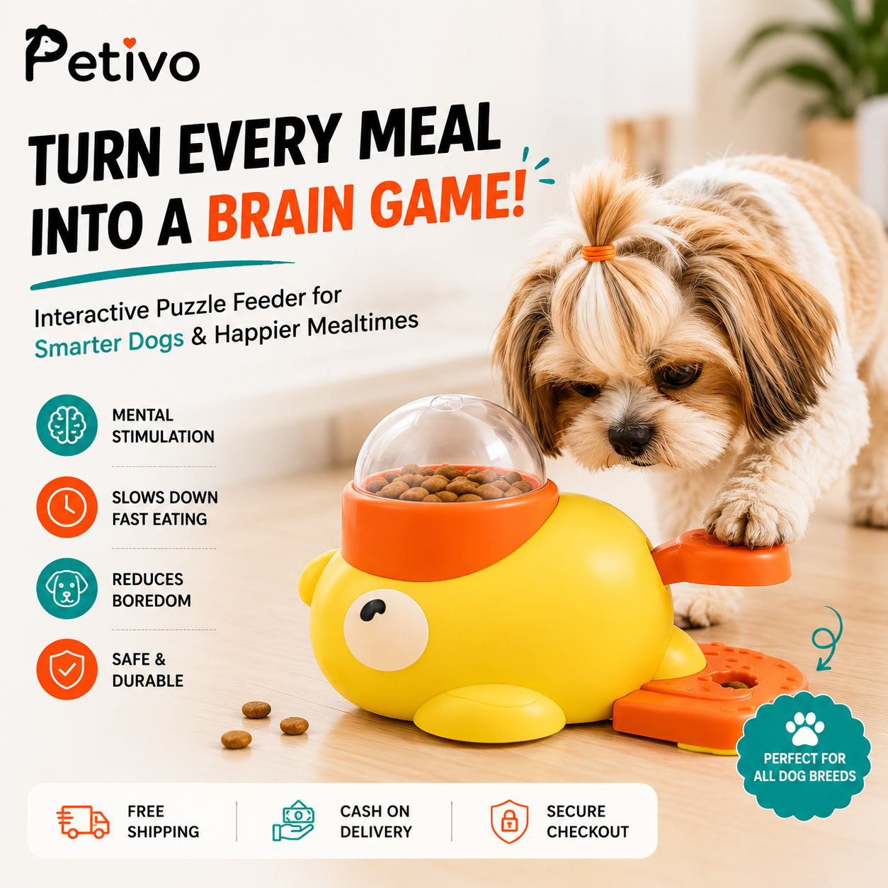 Interactive Dog Puzzle Feeder & Treat Dispenser | Slow Feeder IQ Toy for Mental Stimulation | Anti-Gulping Food Puzzle for Dogs