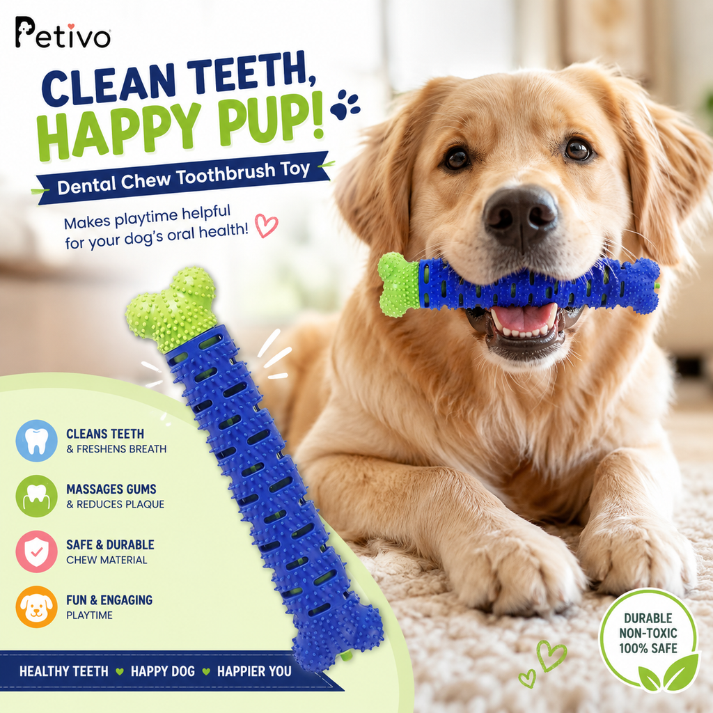 Petivo Dental Chew Toothbrush Toy for Dogs | Teeth Cleaning & Gum Care