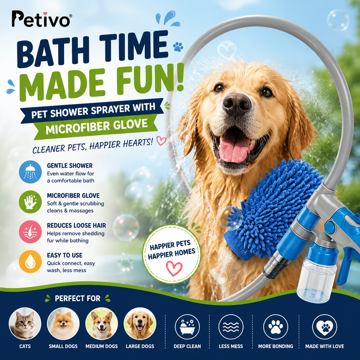 Petivo 2-in-1 Pet Shower Sprayer & Grooming Glove